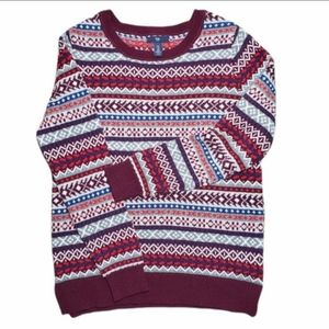 GAP Fair Isle Scoop Neck Sweater in Ruby Wine Size M